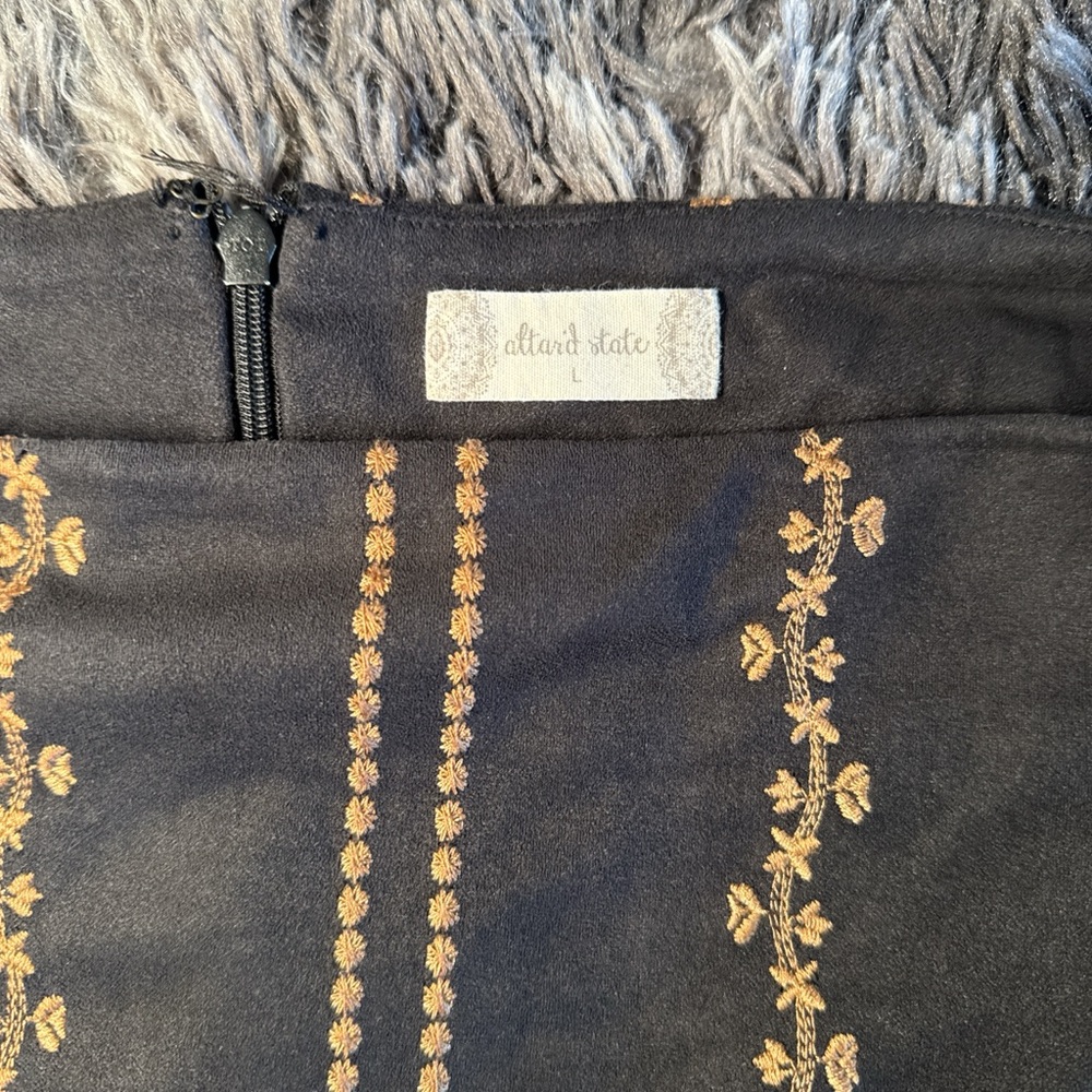 Altar'd State Black Skirt with Gold Floral Embroidery